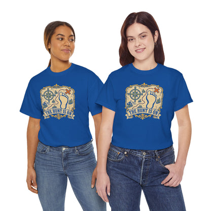 The Hunt Is On T-Shirt – Vintage Bigfoot Footprint Treasure Map Graphic Tee