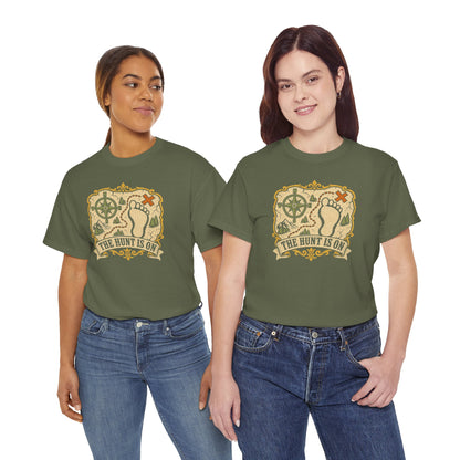 The Hunt Is On T-Shirt – Vintage Bigfoot Footprint Treasure Map Graphic Tee