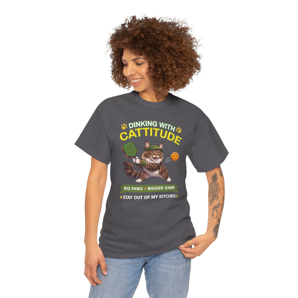 Maine Coon Cat Pickleball T-Shirt - Dinking With Cattitude Funny Shirt