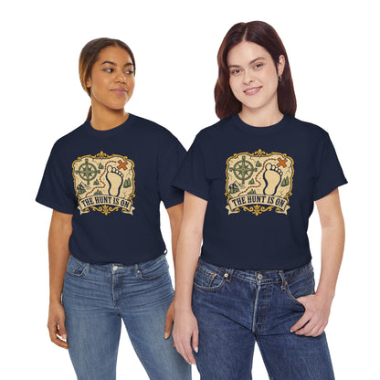 The Hunt Is On T-Shirt – Vintage Bigfoot Footprint Treasure Map Graphic Tee