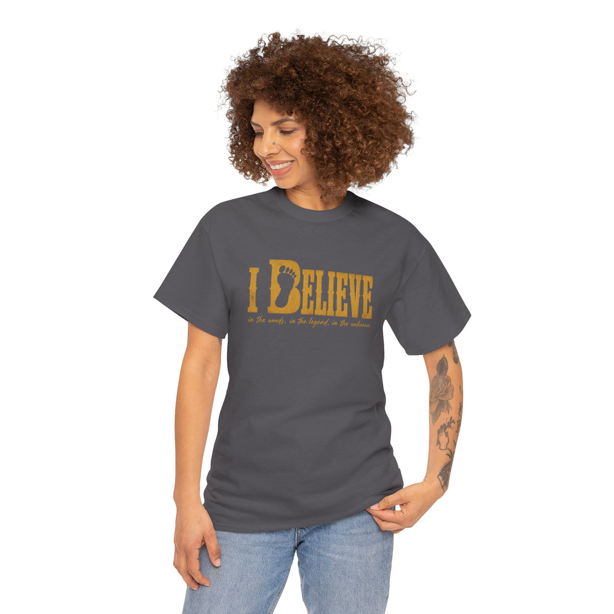 I Believe T-Shirt - Bigfoot Footprint Typography Graphic Tee