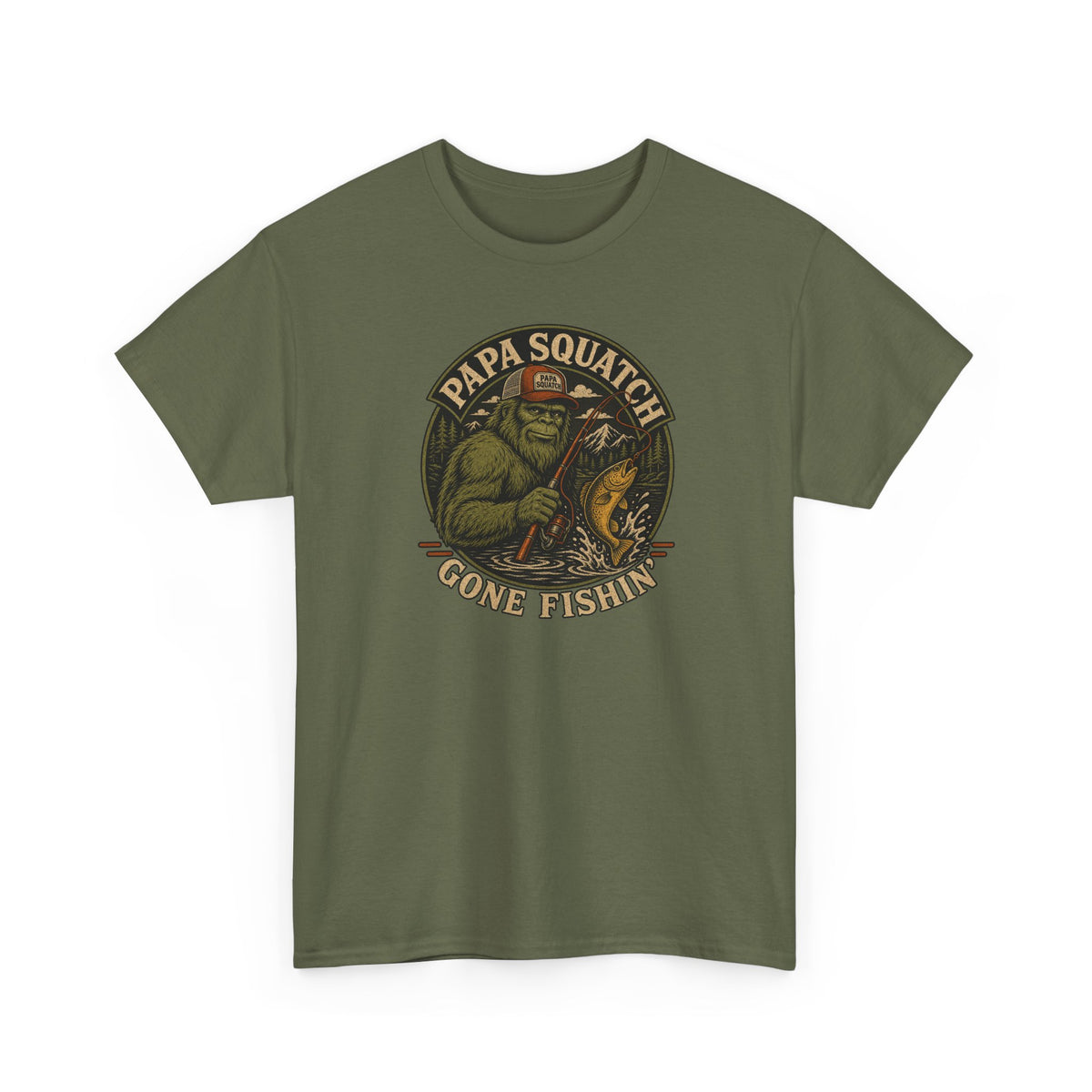 Papa Squatch Gone Fishin' T-Shirt - Funny Bigfoot Fishing Dad Tee