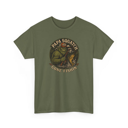 Papa Squatch Gone Fishin' T-Shirt - Funny Bigfoot Fishing Dad Tee