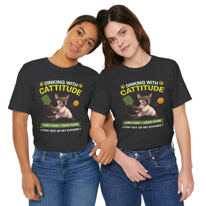 Devon Rex Cat Pickleball T-Shirt - Dinking With Cattitude Funny Shirt